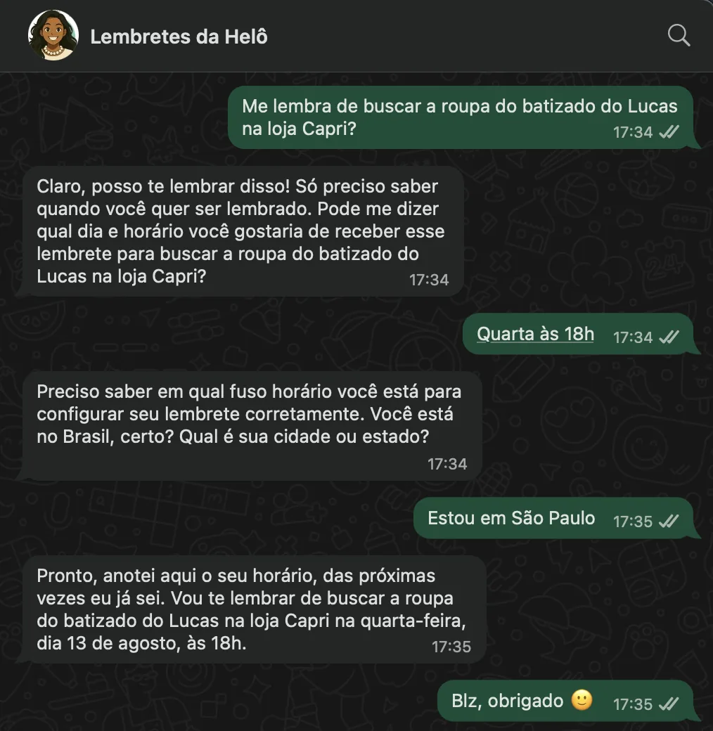 Exemplo de lembrete de buscar roupa